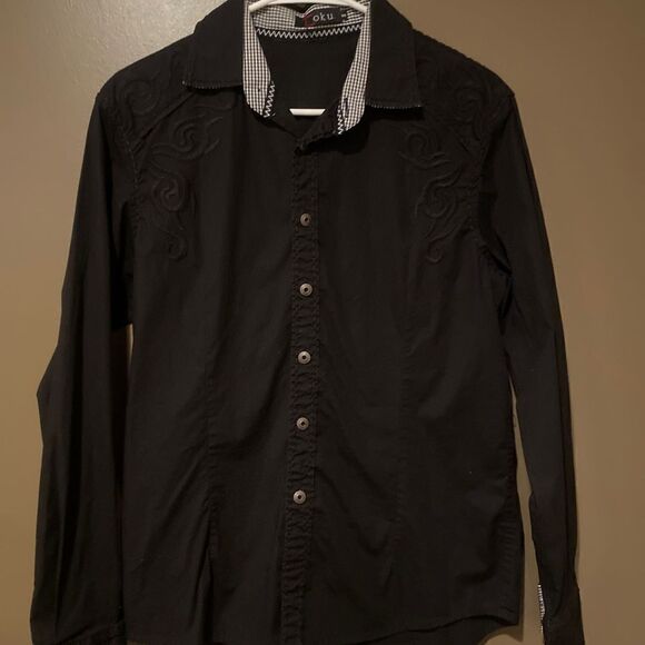 Toku Black Embroidered Long Sleeve Button Up Shirt Size Small - Picture 7 of 8